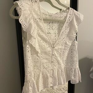 Veronica Beard White Eyelet Peplum Style Sheer Blouse NWT